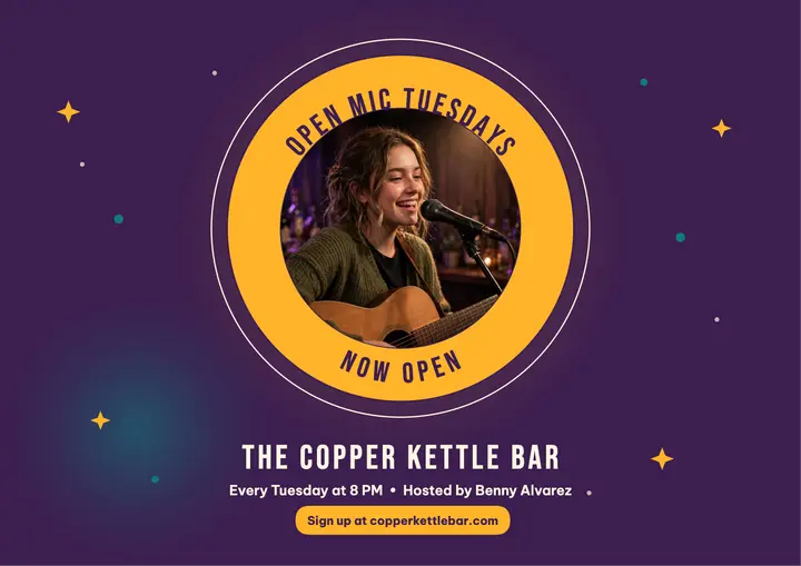 Copper Kettle open mic badge certificate: open mic badge template