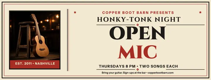 Copper Boot Barn open mic broadside cover: open mic night cover template