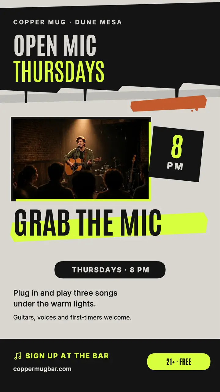 Copper Mug open mic brush story: open mic night story template