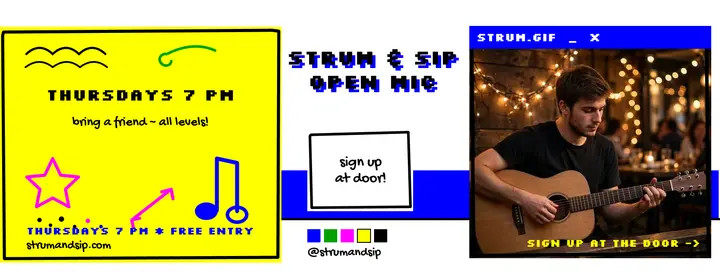 Strum and Sip open mic doodle cover template