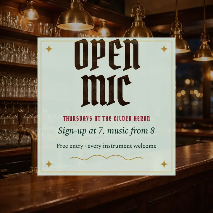 Gilded Heron open mic post template
