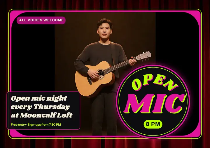 Mooncalf Loft open mic night psychedelic poster: open mic poster template
