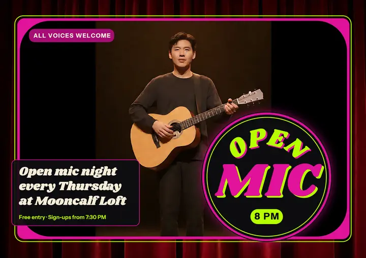 Mooncalf Loft open mic night psychedelic poster template
