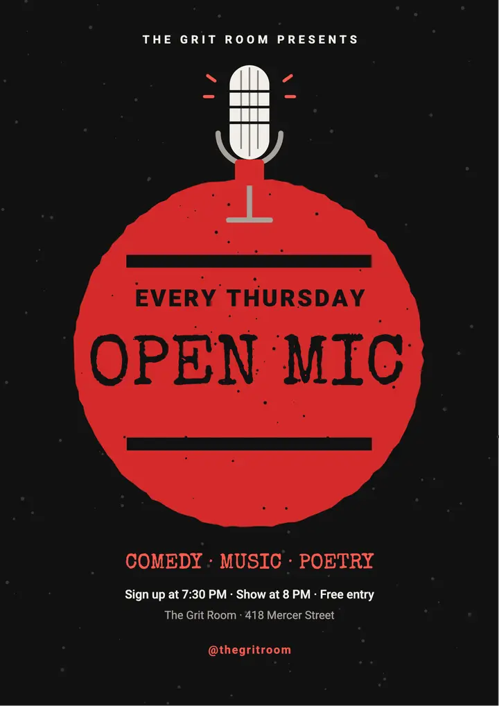 Grunge open mic night flyer template