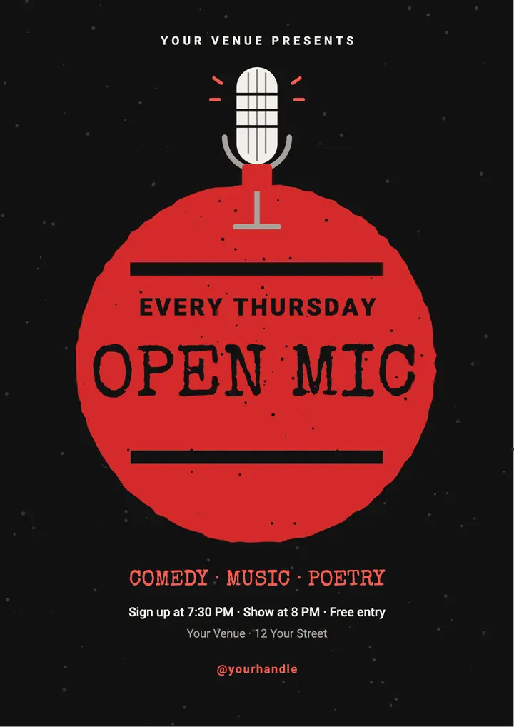 Grunge open mic night flyer template