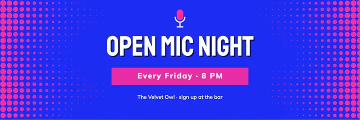 Magenta halftone open mic night X header template