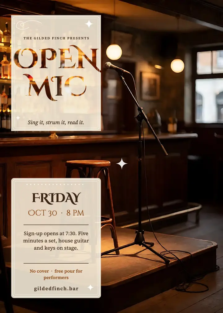Open mic night etched glass invitation template