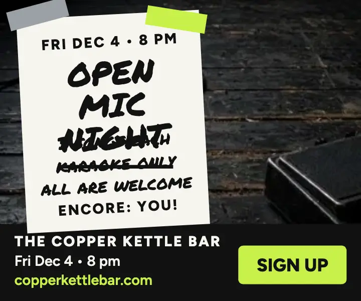 Copper Kettle open mic setlist ad template