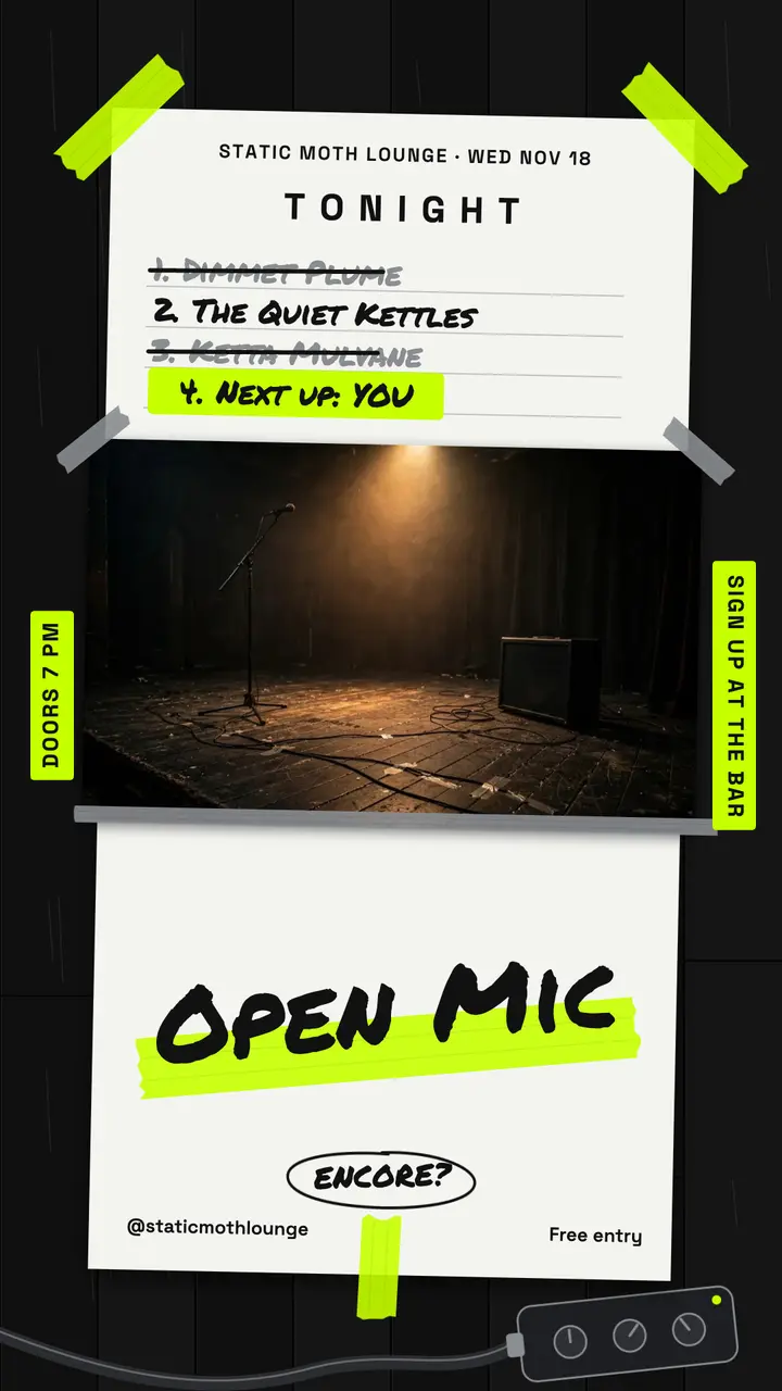 Static Moth Lounge open mic lineup story template