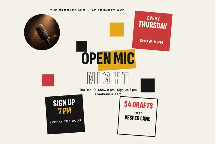 Crooked Mic open mic night postcard template