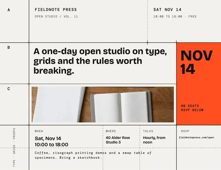 Fieldnote Press open studio flyer template