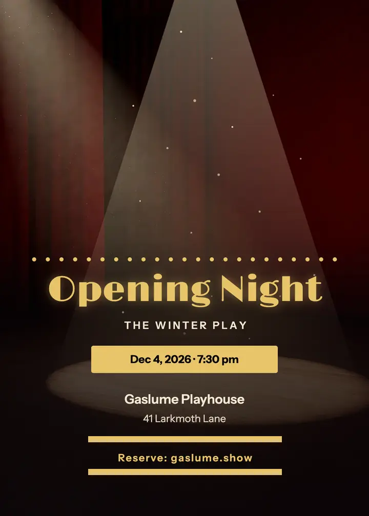 Opening night gala invitation, community theater template