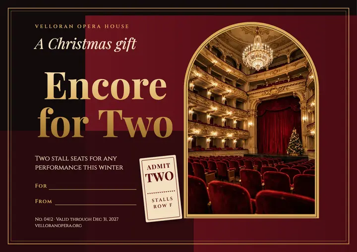 Velloran Opera House Christmas gift certificate template