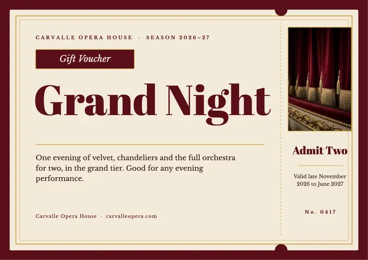 Carvalle Opera House gift voucher: opera gift voucher certificate template