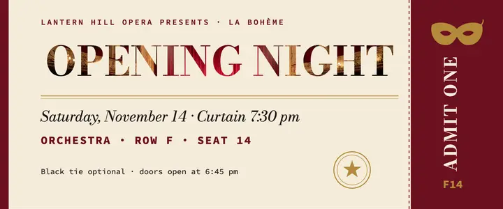 Opera opening night ticket, opera house template