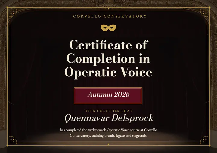 Operatic voice course certificate, opera house template