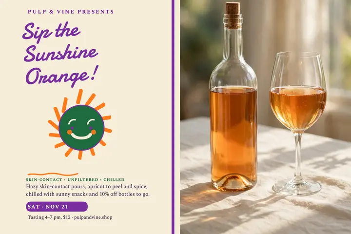 Pulp and Vine orange wine tasting postcard template
