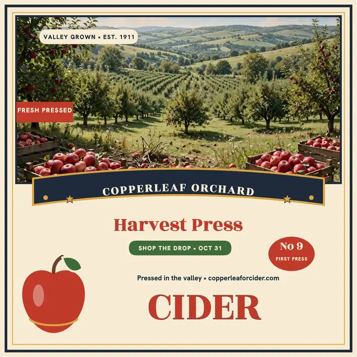 Copperleaf Orchard cider crate post: cider launch post template