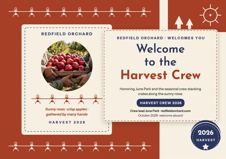 Redfield Orchard harvest crew welcome template