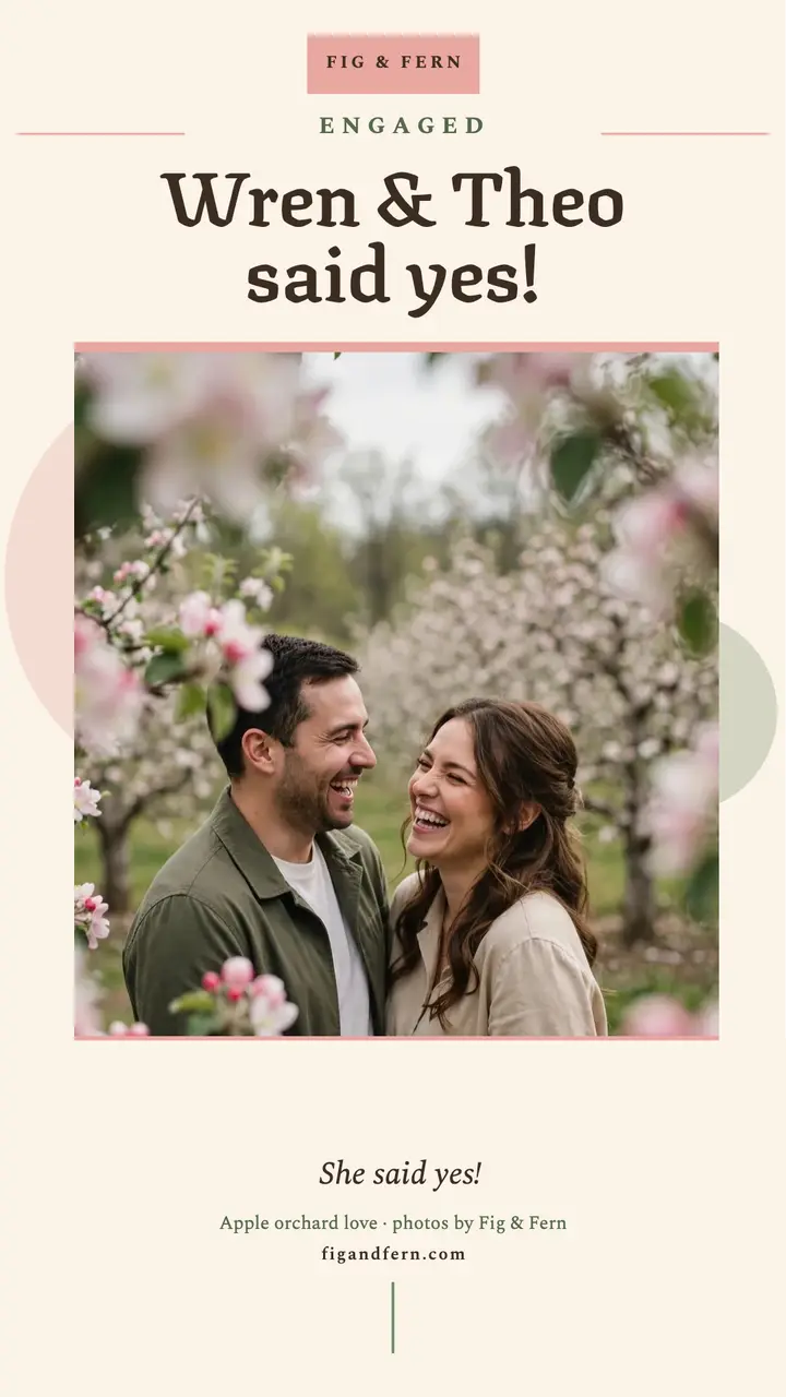 Wren and Theo orchard engagement story template