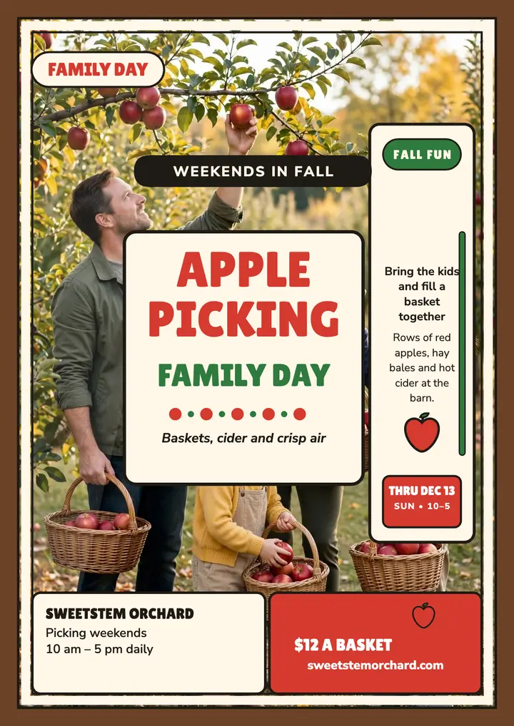 Sweetstem family apple day flyer template