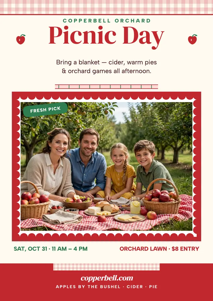Copperbell Orchard picnic day flyer template