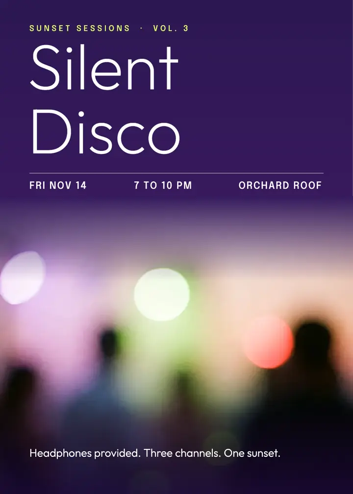 Orchard Roof silent disco invitation, acid blur template