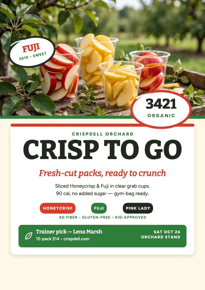 Crispdell orchard apple snack packs flyer template