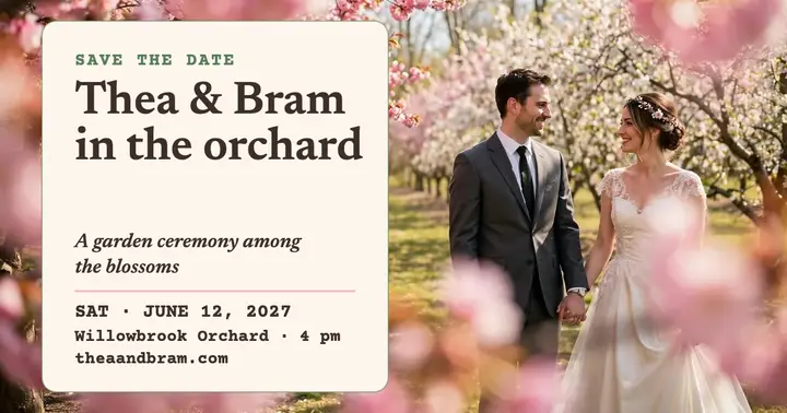 Thea and Bram orchard wedding post: orchard wedding post template