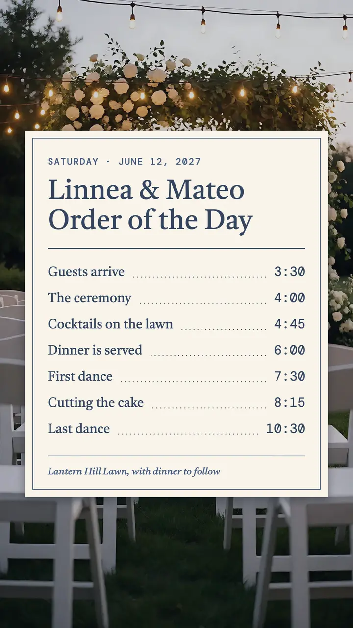 Linnea and Mateo order of the day story template