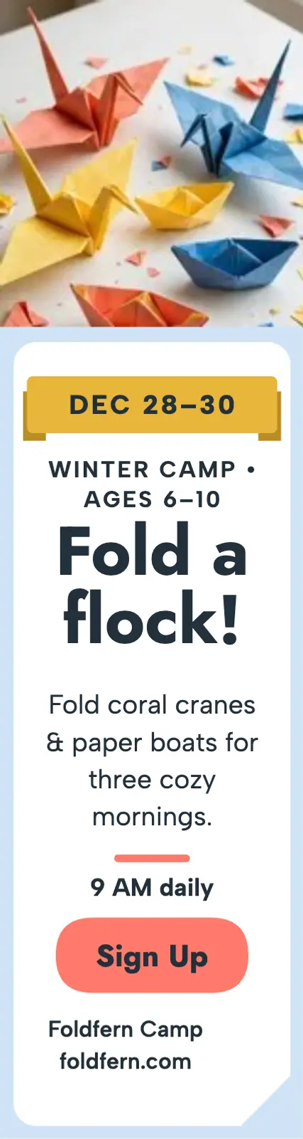 Foldfern origami winter camp skyscraper: origami camp ad template