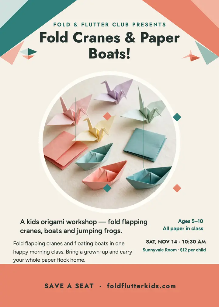 Fold and Flutter origami kids invitation template