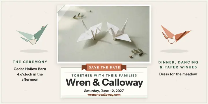Wren and Calloway origami crane invitation: wedding invitation post template