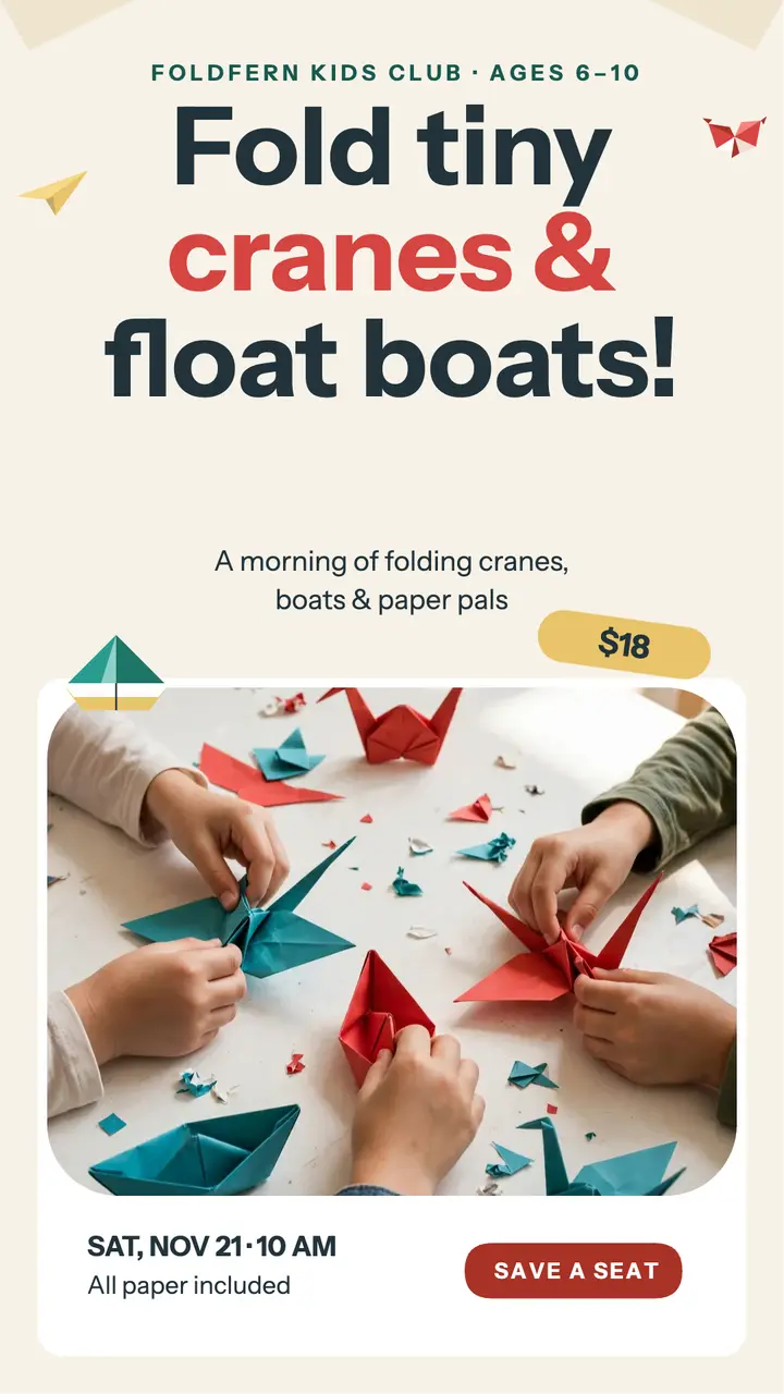 Foldfern origami morning class story template