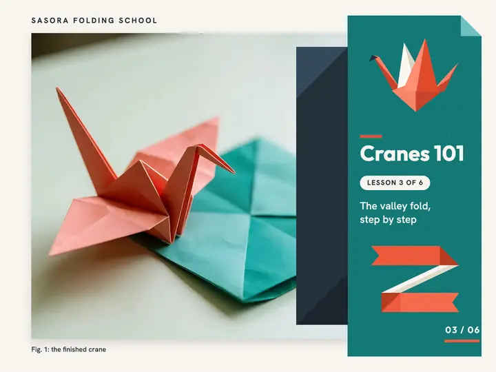 Origami valley fold crane lesson slide template