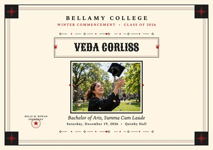Veda Corliss ornament graduation certificate template