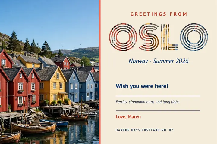 Greetings from Oslo postcard template