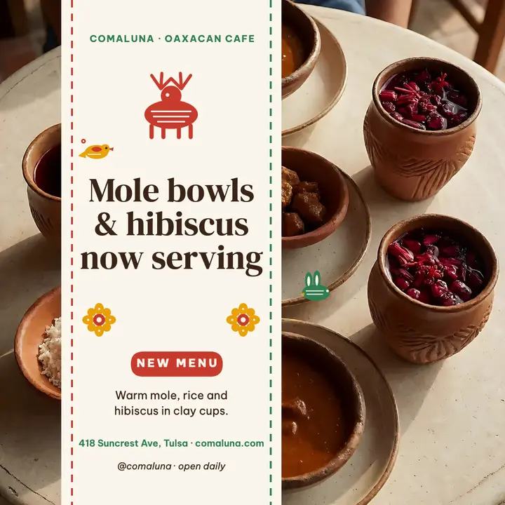 Comaluna Oaxacan new menu launch template