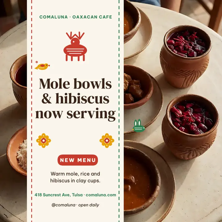 Comaluna Oaxacan new menu launch template