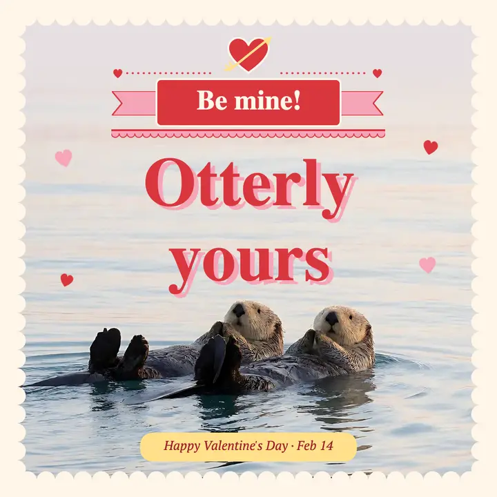 Otterly yours vintage valentine pun post template