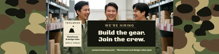 Trailmoss outdoor apparel hiring banner, camo print template