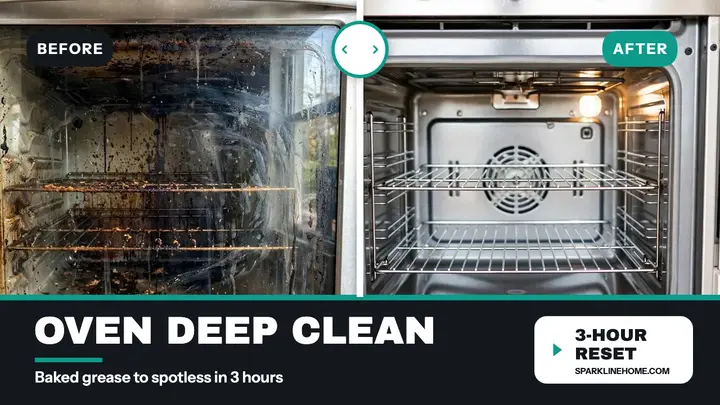 Sparkline oven deep clean before after thumbnail: oven cleaning video thumbnail template