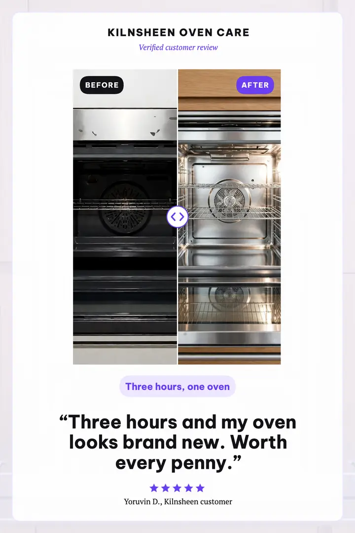 Kilnsheen Oven Care before and after review poster template