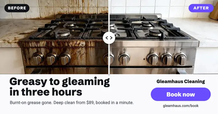 Gleamhaus oven deep clean before and after slider: oven cleaning before and after post template