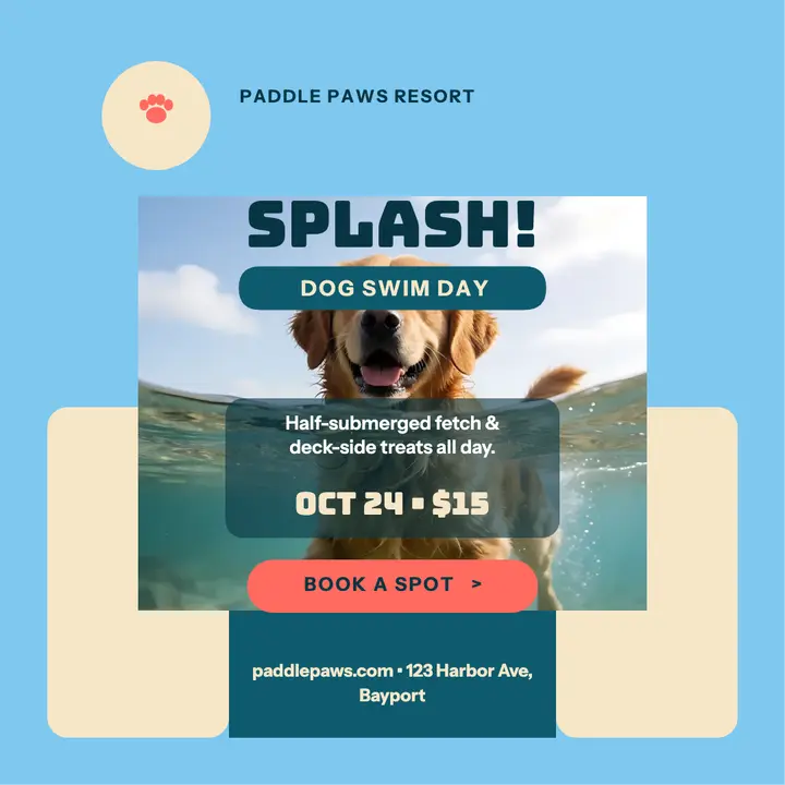 Paddle Paws dog swim day post template