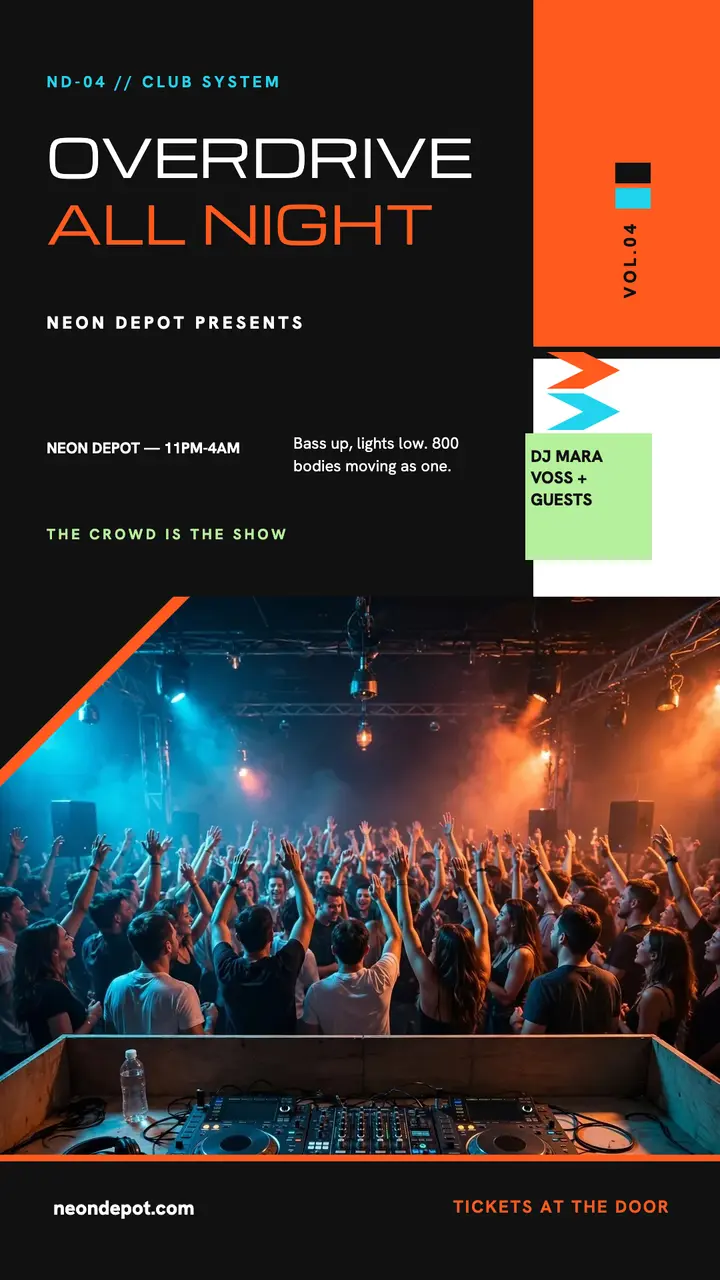 Neon Depot Overdrive DJ night story: dj night story template