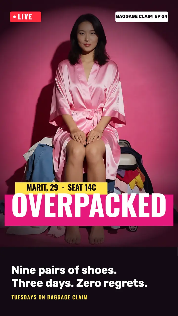 Overpacked confessional story, reality show template