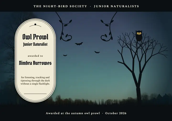 Junior naturalist owl prowl certificate with cut silhouettes template