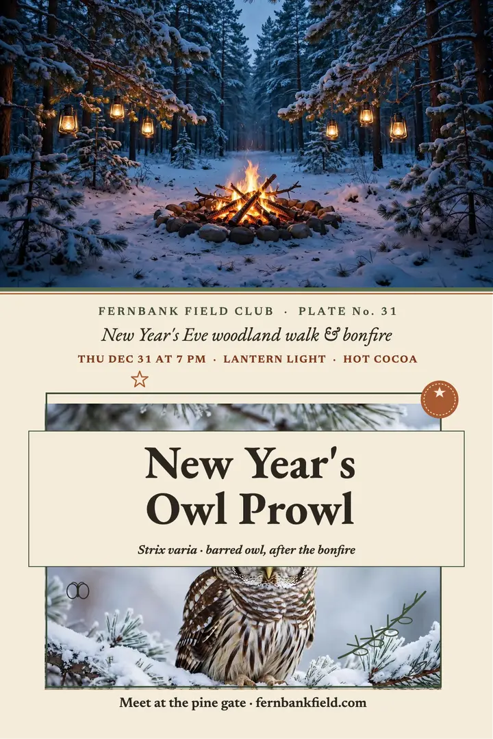 Fernbank owl prowl New Year poster template
