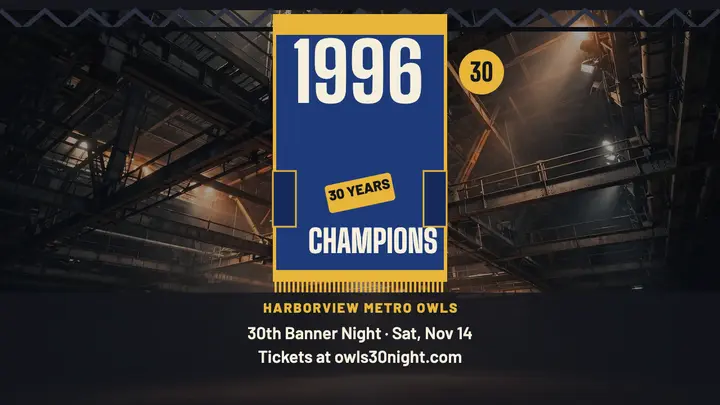 Harborview Owls 30th banner night thumbnail template